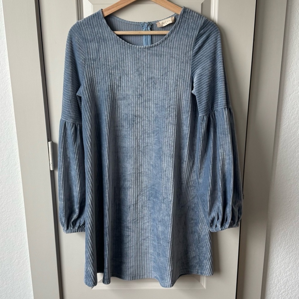 Altar’d State Velvet Powder Blue Long Balloon Sleeve Mini Dress Size XSmall
